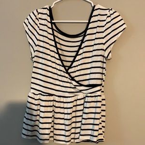 Low cut black and white striped shirt